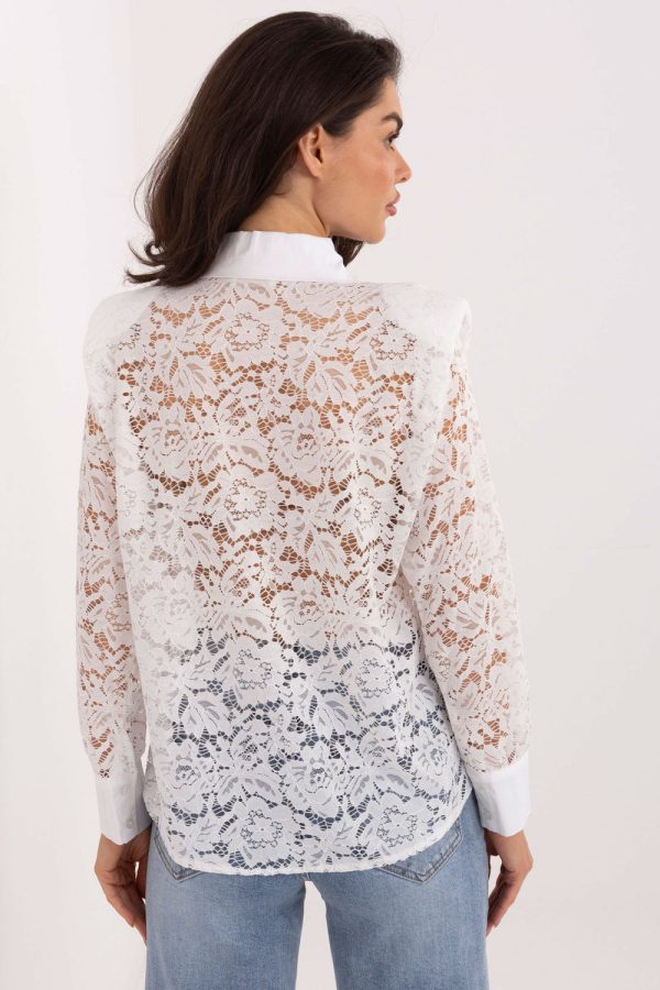 White Long Sleeve Shirt in Shirts For Women with Polyester and Viscose