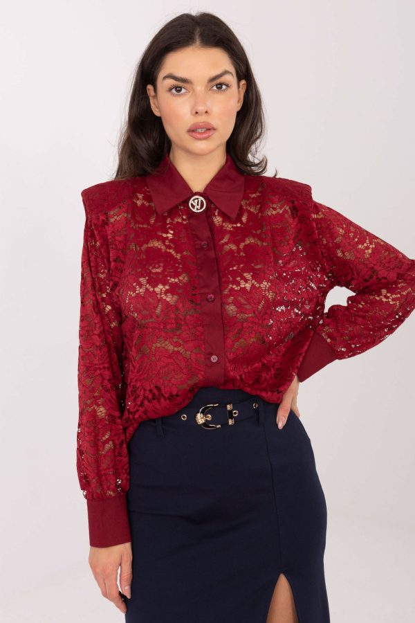 Red Long Sleeve Shirt in Shirts For Women with Polyester and Viscose