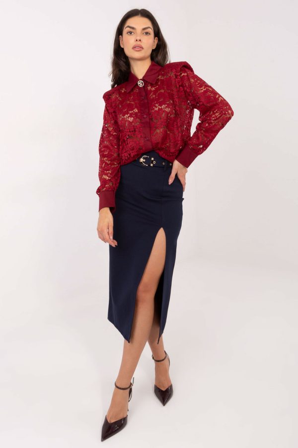 Red Long Sleeve Shirt in Shirts For Women with Polyester and Viscose
