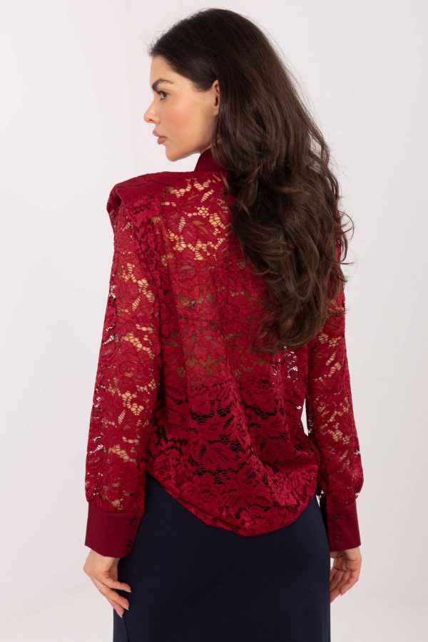 Red Long Sleeve Shirt in Shirts For Women with Polyester and Viscose