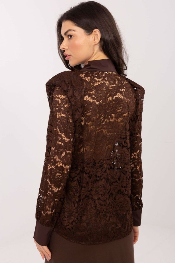 Brown Long Sleeve Shirt in Shirts For Women with Polyester and Viscose