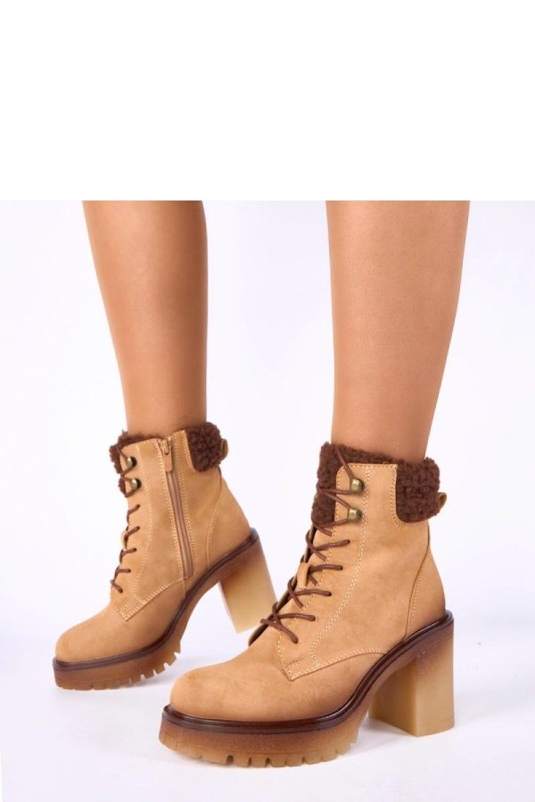 Beige Heel Boots in Women`s Ankle Boots & Booties with Fabric, Footbed, Upper Height and Heel Height