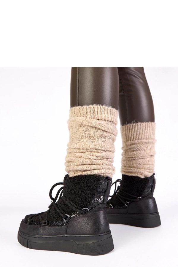 Black Snow Boots in Women`s Ankle Boots & Booties with Fabric, Footbed, Upper Height and Platform Height