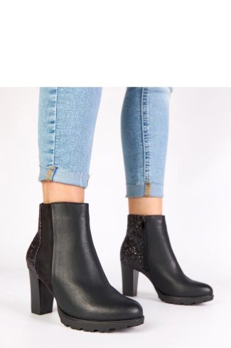 1106942 Black Heel Boots in Women`s Ankle Boots & Booties with Fabric, Footbed, Upper Height and Heel Height