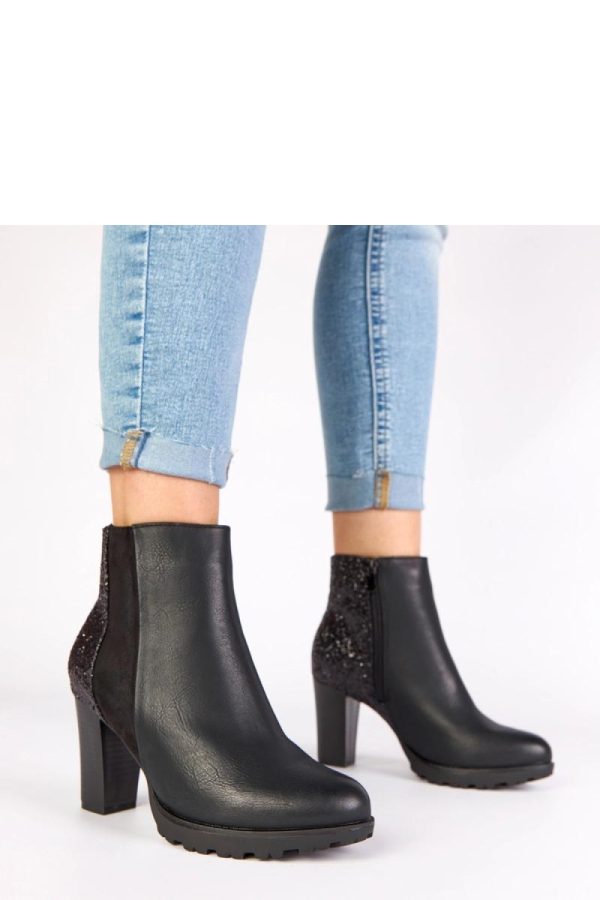 Black Heel Boots in Women`s Ankle Boots & Booties with Fabric, Footbed, Upper Height and Heel Height