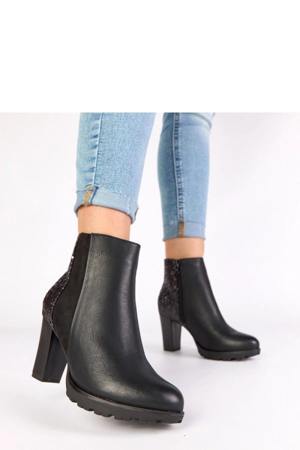 Black Heel Boots in Women`s Ankle Boots & Booties with Fabric, Footbed, Upper Height and Heel Height