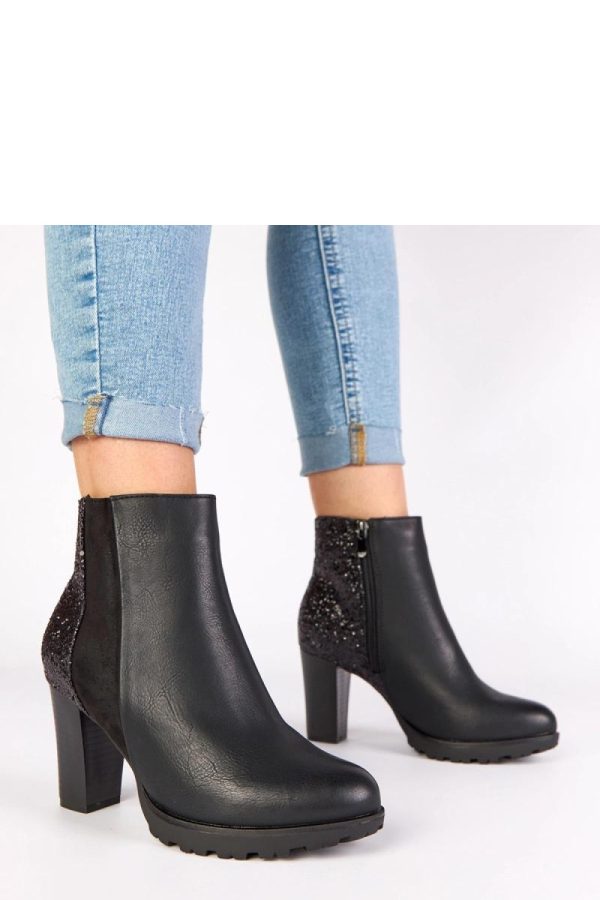 Black Heel Boots in Women`s Ankle Boots & Booties with Fabric, Footbed, Upper Height and Heel Height