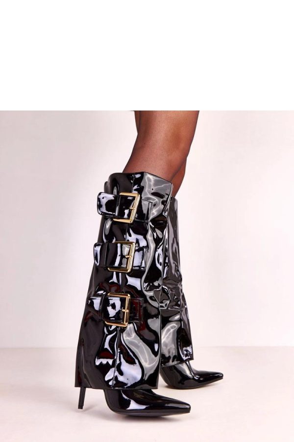 Black Heel Boots in Over The Knee High Boots, Thigh High Boots with Fabric, Footbed, Upper Height and Heel Height