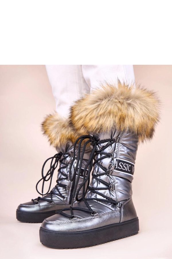 Grey Snow Boots in Women`s Ankle Boots & Booties with Fabric, Warmers, Footbed, Upper Height and Platform Height