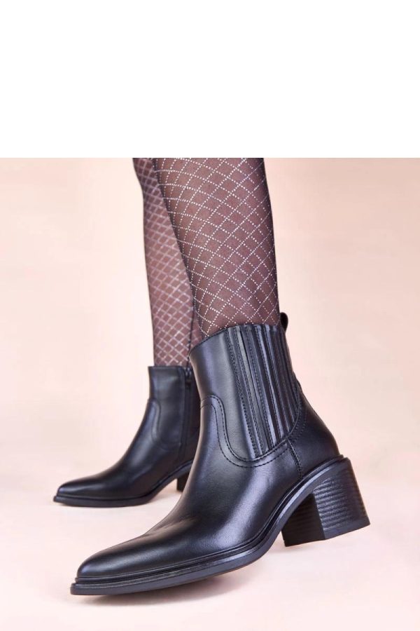 Black Heel Boots in Women`s Ankle Boots & Booties with Fabric, Footbed, Upper Height and Heel Height