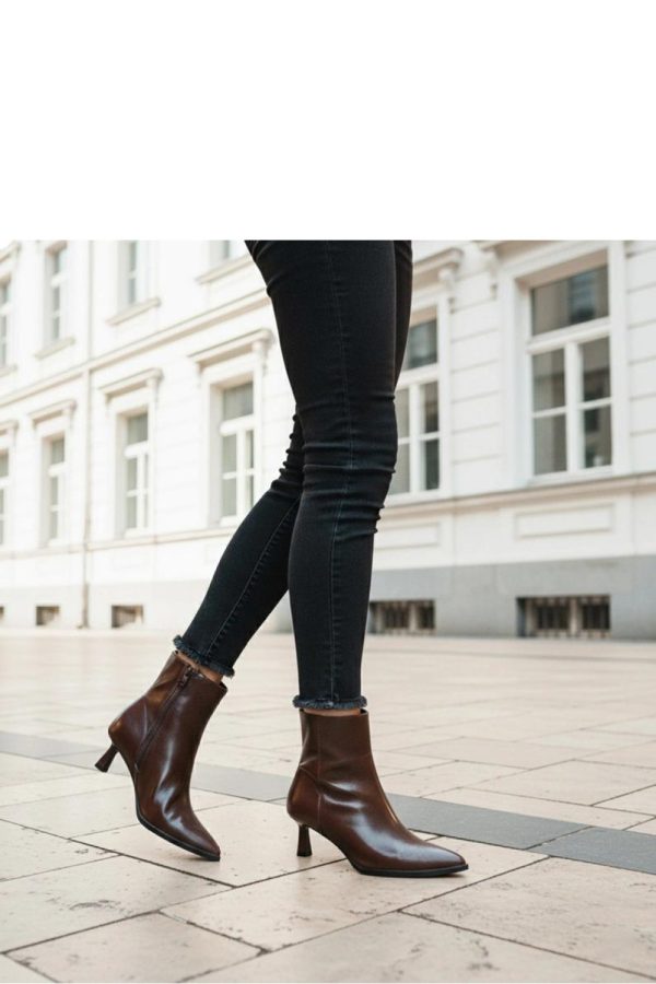 Brown Heel Boots..Fabric, Footbed, Upper Height and Heel Height