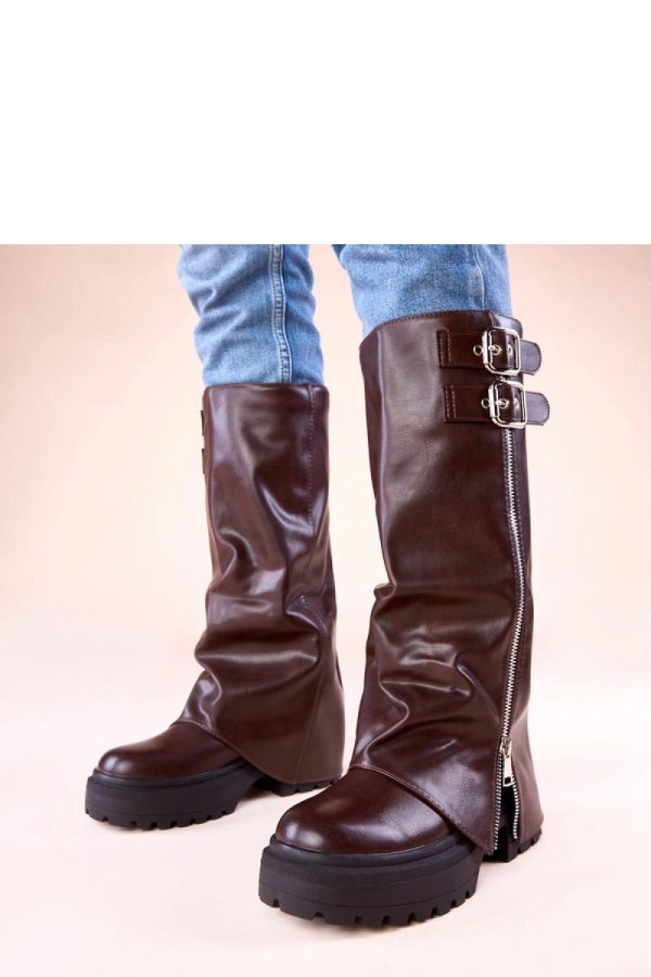 Brown Platform Boots in Over The Knee High Boots, Thigh High Boots with Fabric, Footbed, Upper Height and Platform Height