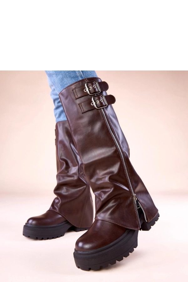 Brown Platform Boots in Over The Knee High Boots, Thigh High Boots with Fabric, Footbed, Upper Height and Platform Height