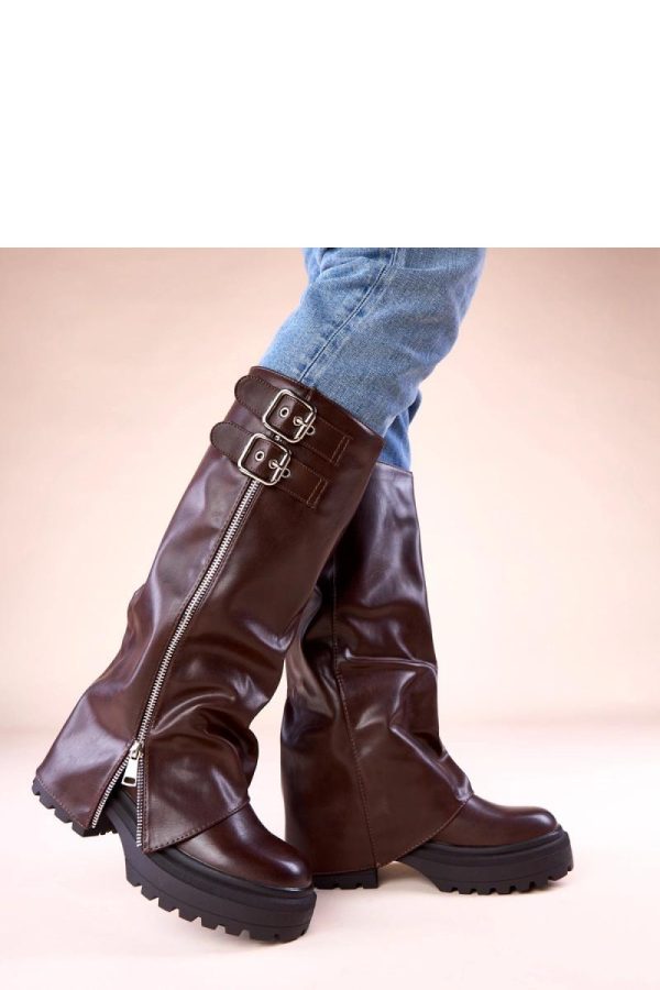 Brown Platform Boots in Over The Knee High Boots, Thigh High Boots with Fabric, Footbed, Upper Height and Platform Height