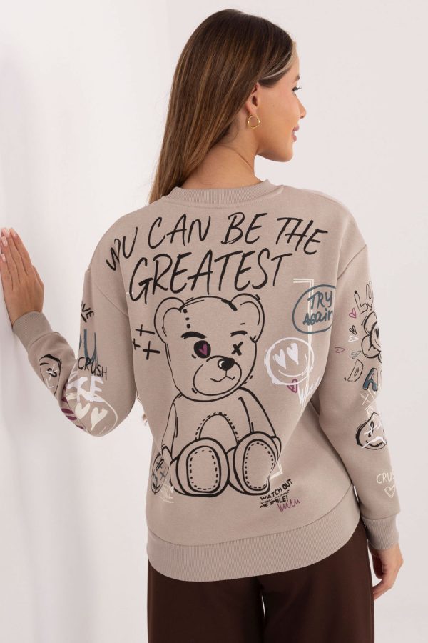 Beige Sweatshirt in Sweatshirts For Women with Cotton and Polyester