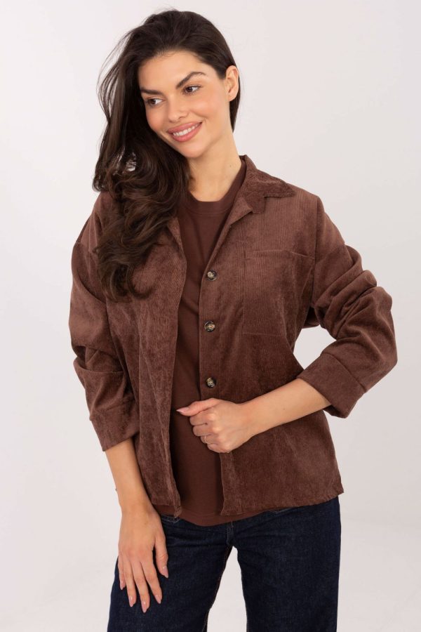 Brown Long Sleeve Shirt in Shirts For Women with Spandex and Polyester
