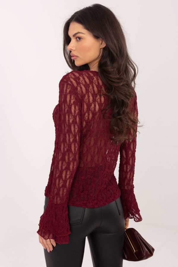 Red Lace Blouse in Women`s Blouses, Tunics with Spandex and Viscose