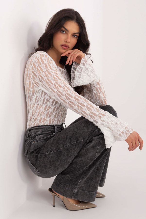 White Lace Blouse in Women`s Blouses, Tunics with Spandex and Viscose