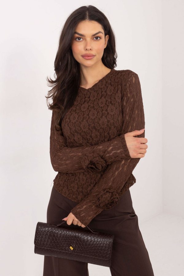 Brown Lace Blouse in Women`s Blouses, Tunics with Spandex and Viscose