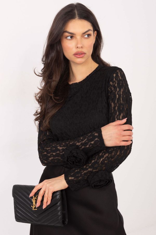 Black Lace Blouse in Women`s Blouses, Tunics with Spandex and Viscose