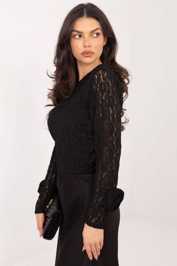 Black Lace Blouse in Women`s Blouses, Tunics with Spandex and Viscose