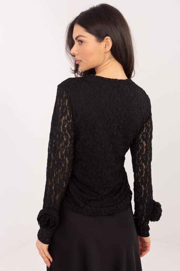 Black Lace Blouse in Women`s Blouses, Tunics with Spandex and Viscose