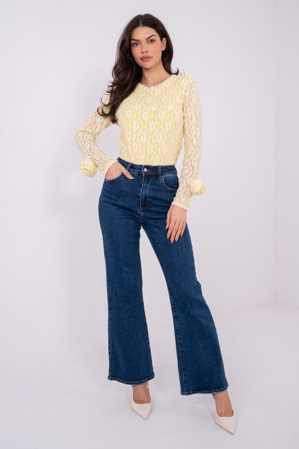 Yellow Lace Blouse in Women`s Blouses, Tunics with Spandex and Viscose