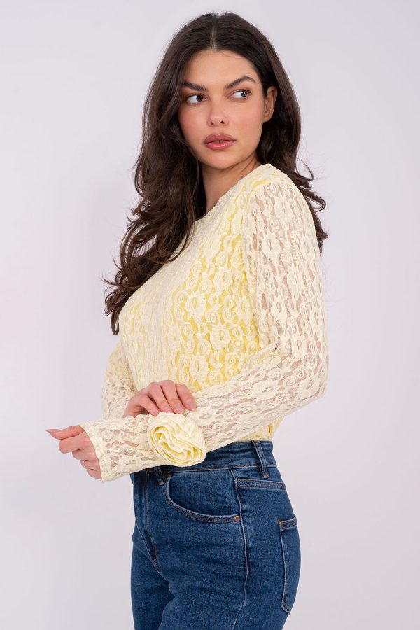 Yellow Lace Blouse in Women`s Blouses, Tunics with Spandex and Viscose