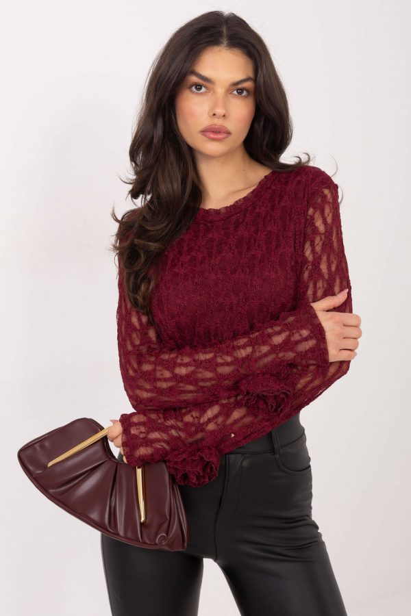 Red Lace Blouse in Women`s Blouses, Tunics with Spandex and Viscose