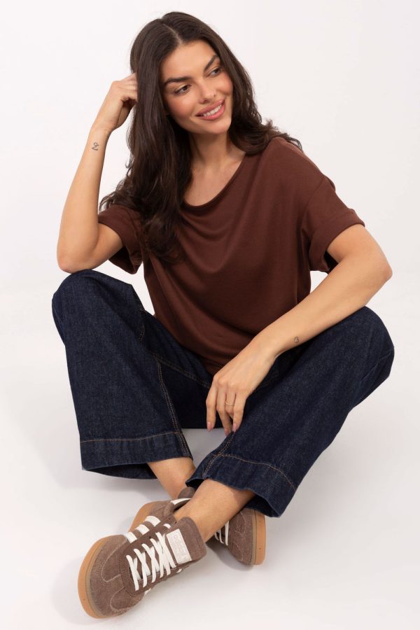 Brown Blouse in Women`s Blouses, Tunics with Cotton and Modal