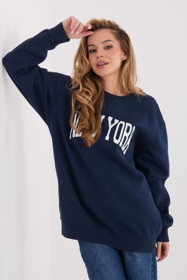 Navy Blue Sweatshirt in Sweatshirts For Women with Cotton and Spandex