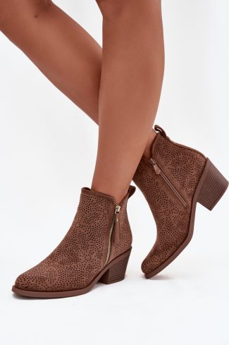 1107447.jpg Brown Heel Boots in Women`s Ankle Boots & Booties with Fabric, Footbed, Upper Height and Heel Height