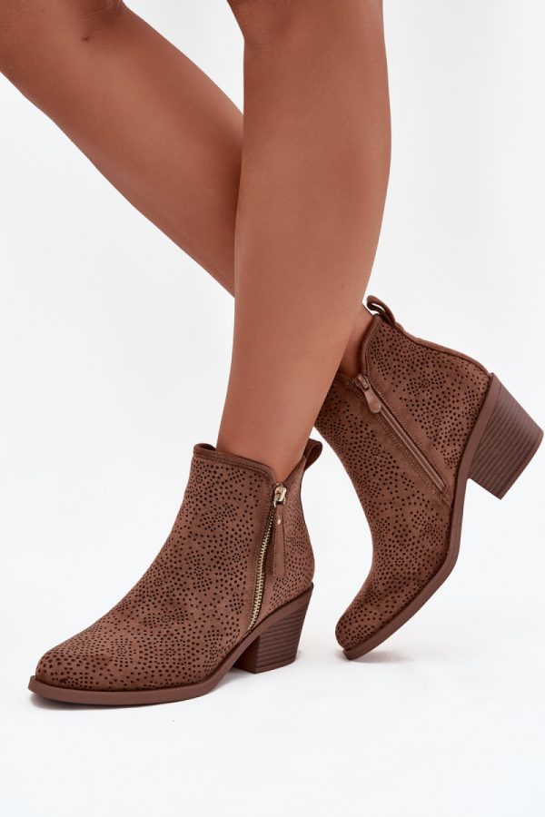 Brown Heel Boots in Women`s Ankle Boots & Booties with Fabric, Footbed, Upper Height and Heel Height