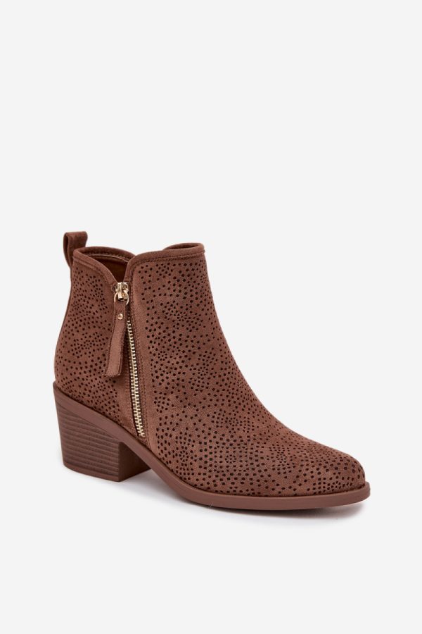 Brown Heel Boots in Women`s Ankle Boots & Booties with Fabric, Footbed, Upper Height and Heel Height