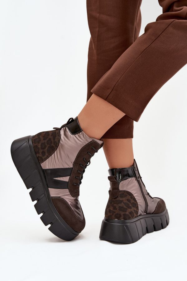 Brown Platform Boots in Women`s Ankle Boots & Booties with Fabric, Warmers, Footbed, Upper Height and Platform Height