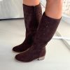 1107474.jpg Brown Open-work Boots in Over The Knee High Boots, Thigh High Boots with Fabric, Footbed, Upper Height and Heel Height