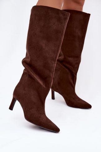 Brown Heel Boots in Over The Knee High Boots, Thigh High Boots with Fabric, Footbed, Upper Height and Heel Height