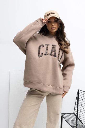 Beige Sweatshirt in Sweatshirts For Women with Cotton and Spandex