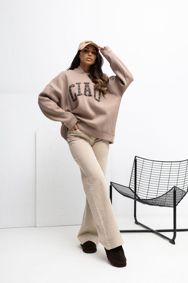 Beige Sweatshirt in Sweatshirts For Women with Cotton and Spandex