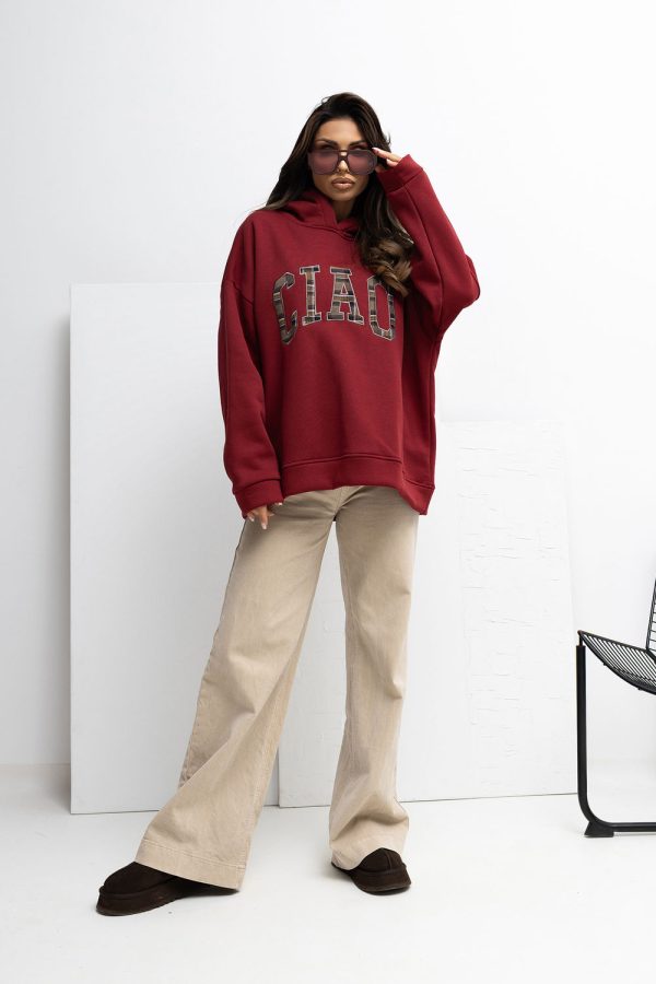 Red Sweatshirt in Sweatshirts For Women with Cotton and Spandex