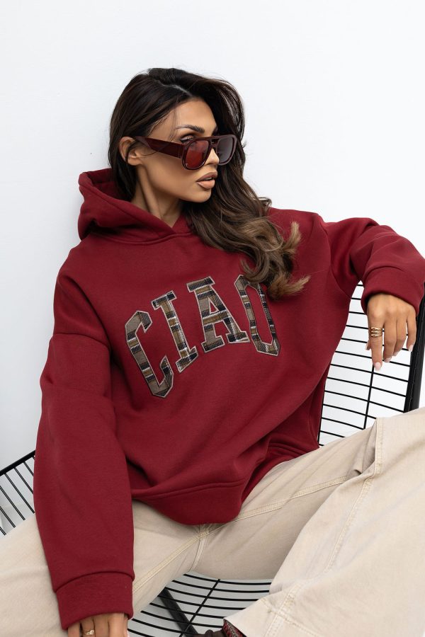 Red Sweatshirt in Sweatshirts For Women with Cotton and Spandex