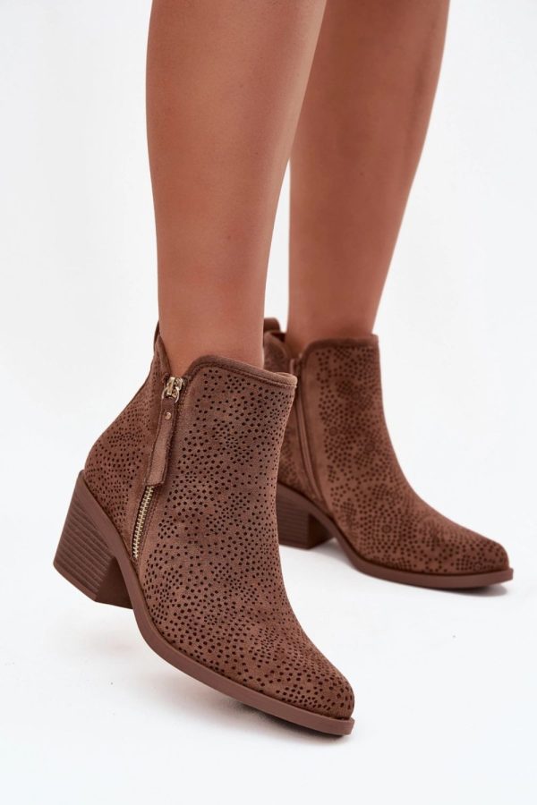 Brown Heel Boots in Women`s Ankle Boots & Booties with Fabric, Footbed, Upper Height and Heel Height