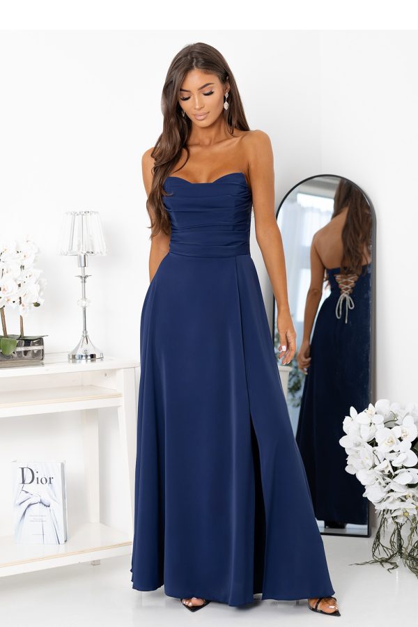 Navy Blue Long Dress in Evening Dresses with Cotton, Spandex and Polyester