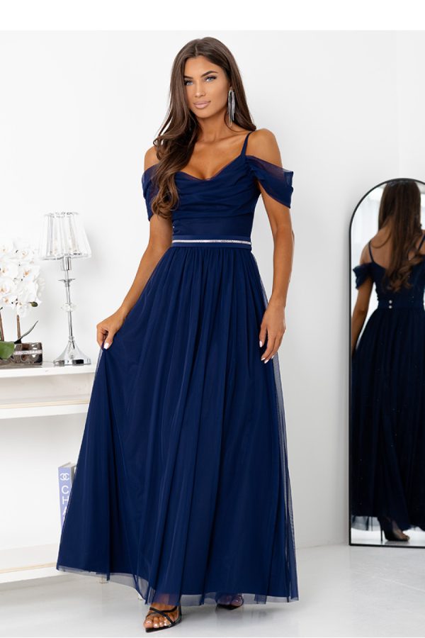 Navy Blue Long Dress..Cotton, Spandex and Polyester