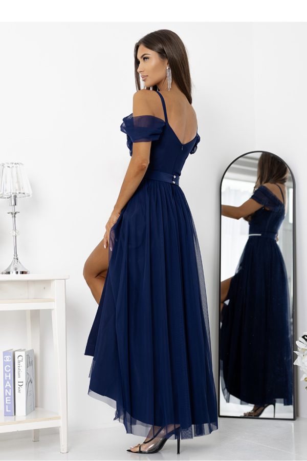 Navy Blue Long Dress..Cotton, Spandex and Polyester