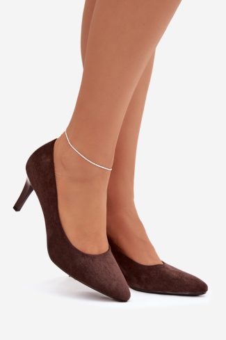 Brown High Heels in High Heels with Fabric, Footbed, Upper Height and Heel Height