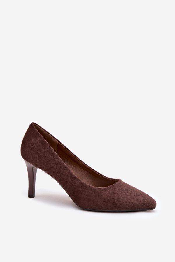Brown High Heels in High Heels with Fabric, Footbed, Upper Height and Heel Height