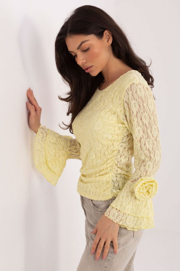 Yellow Lace Blouse in Women`s Blouses, Tunics with Spandex and Polyester