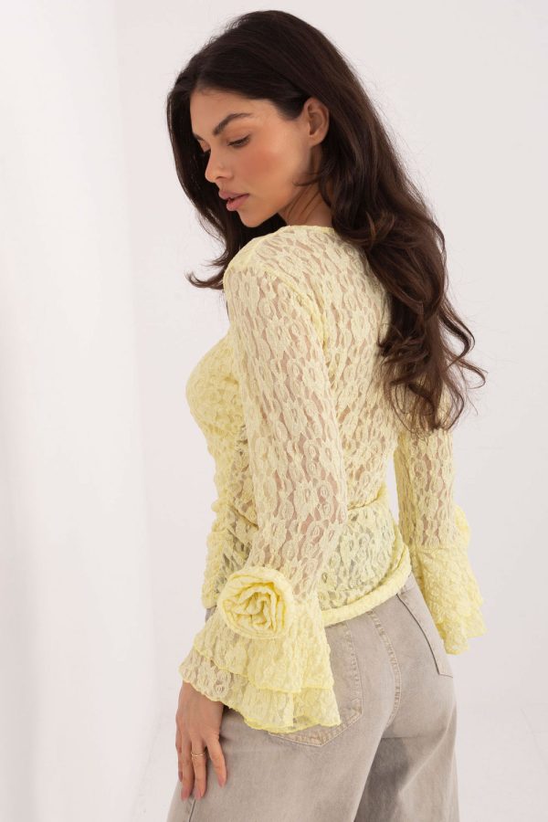 Yellow Lace Blouse in Women`s Blouses, Tunics with Spandex and Polyester