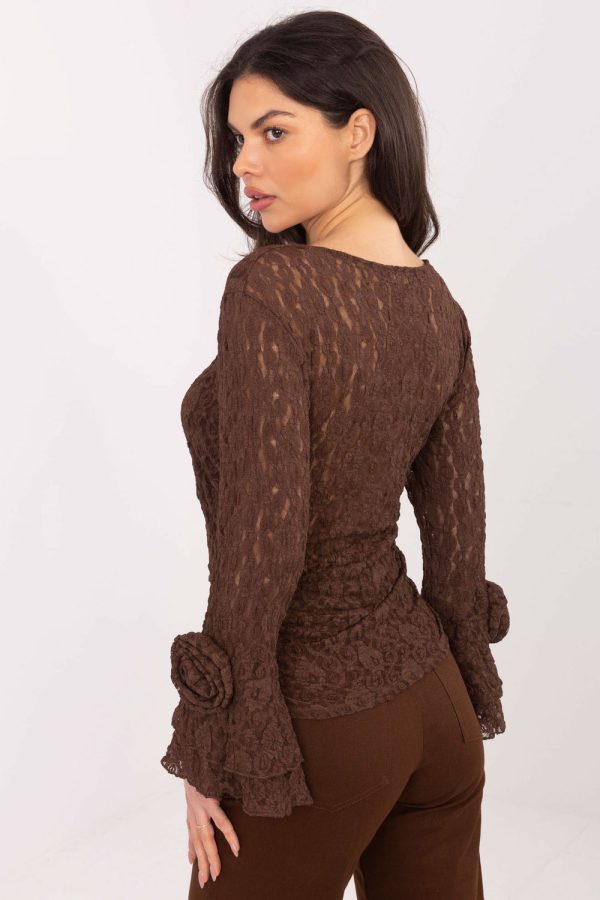 Brown Lace Blouse in Women`s Blouses, Tunics with Spandex and Polyester